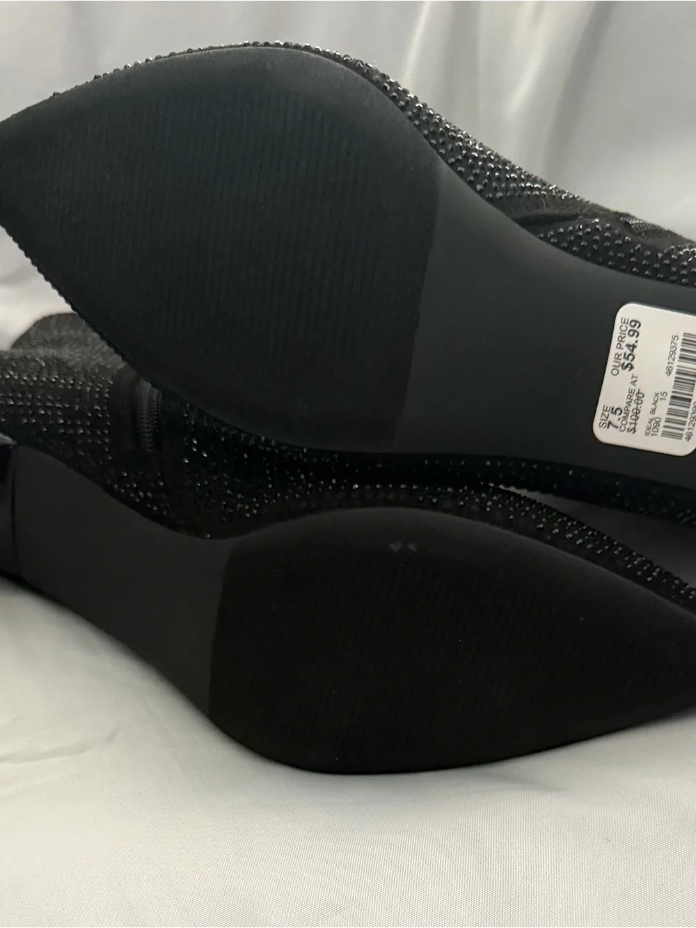 Women's Black Rhinestones Embellished Pointed-Toe Ankle Boot 2 inch heel